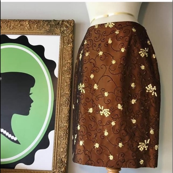 Etcetera Dresses & Skirts - Etcetera brown floral silk skirt embroidered 12